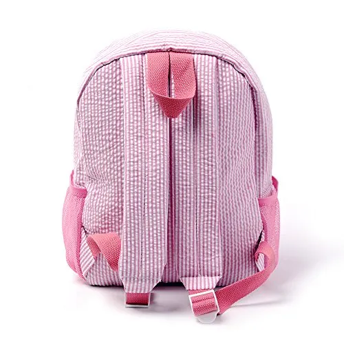 2-5 Years Personalize Seersucker Backpack Toddler Backpack Preppy Kids School Bookbag (Pink)