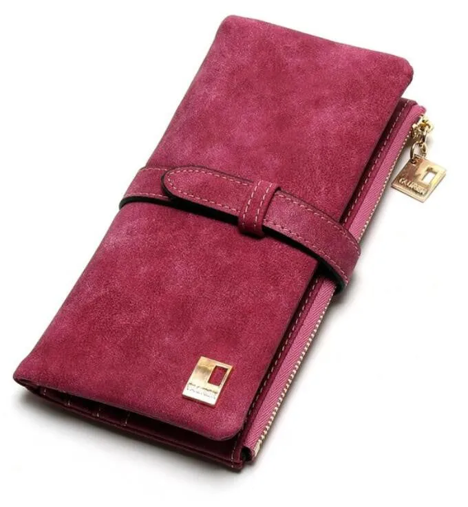 2018 New Fashion Women Wallets Drawstring Nubuck Leather Zipper Wallet Women'S Long Design Purse