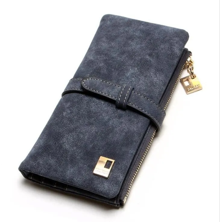 2018 New Fashion Women Wallets Drawstring Nubuck Leather Zipper Wallet Women'S Long Design Purse