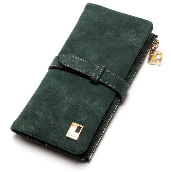 2018 New Fashion Women Wallets Drawstring Nubuck Leather Zipper Wallet Women'S Long Design Purse