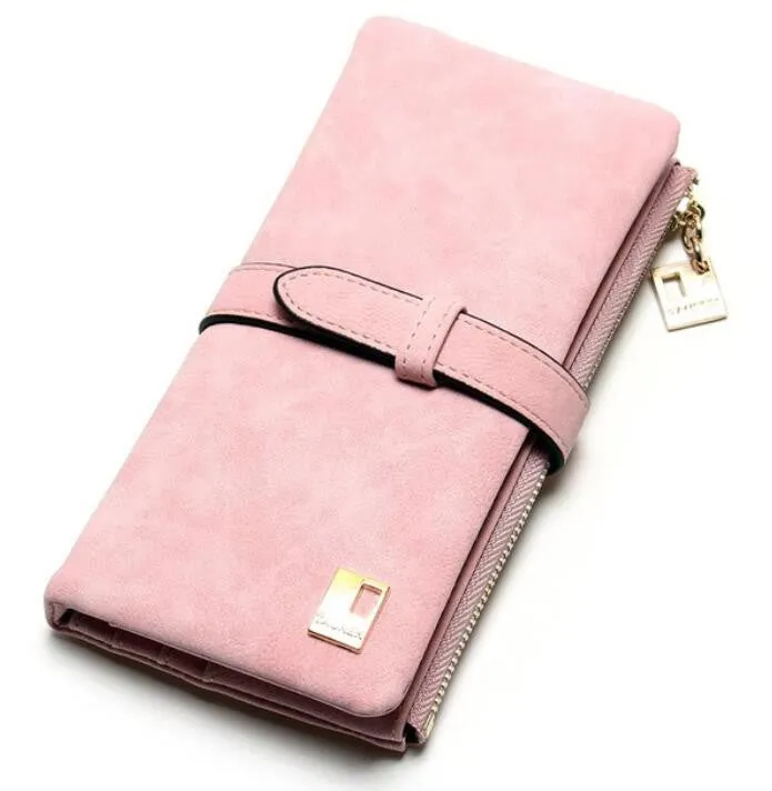 2018 New Fashion Women Wallets Drawstring Nubuck Leather Zipper Wallet Women'S Long Design Purse