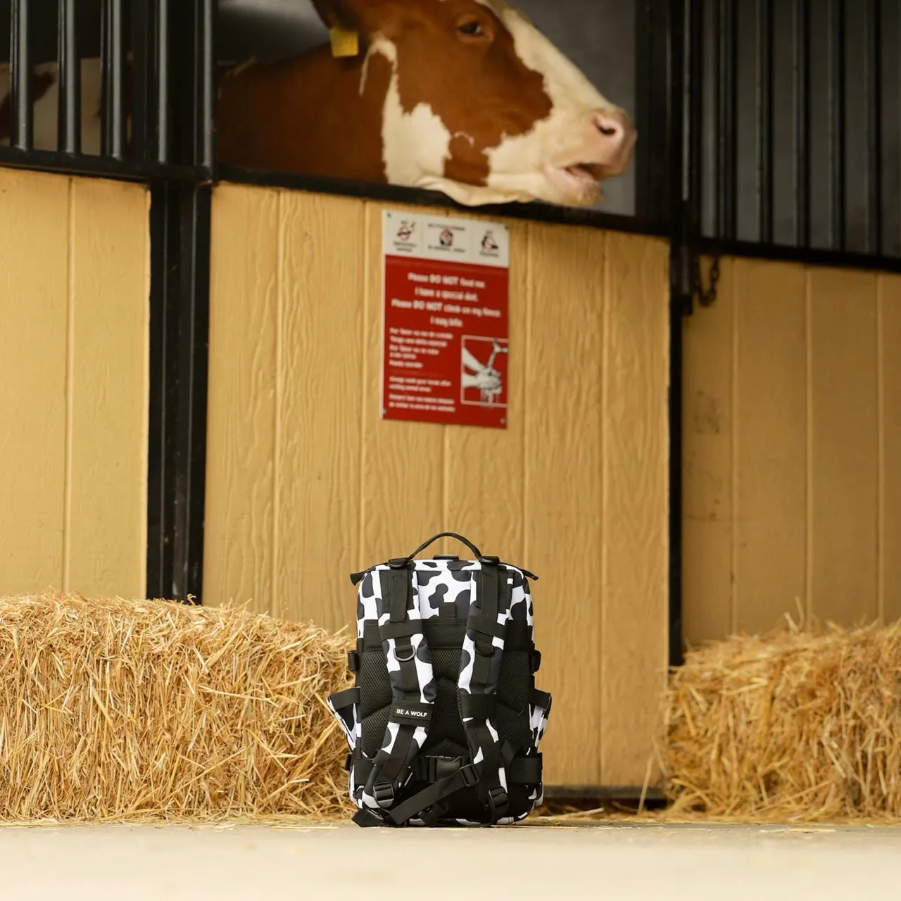 25L Backpack Black White Cow