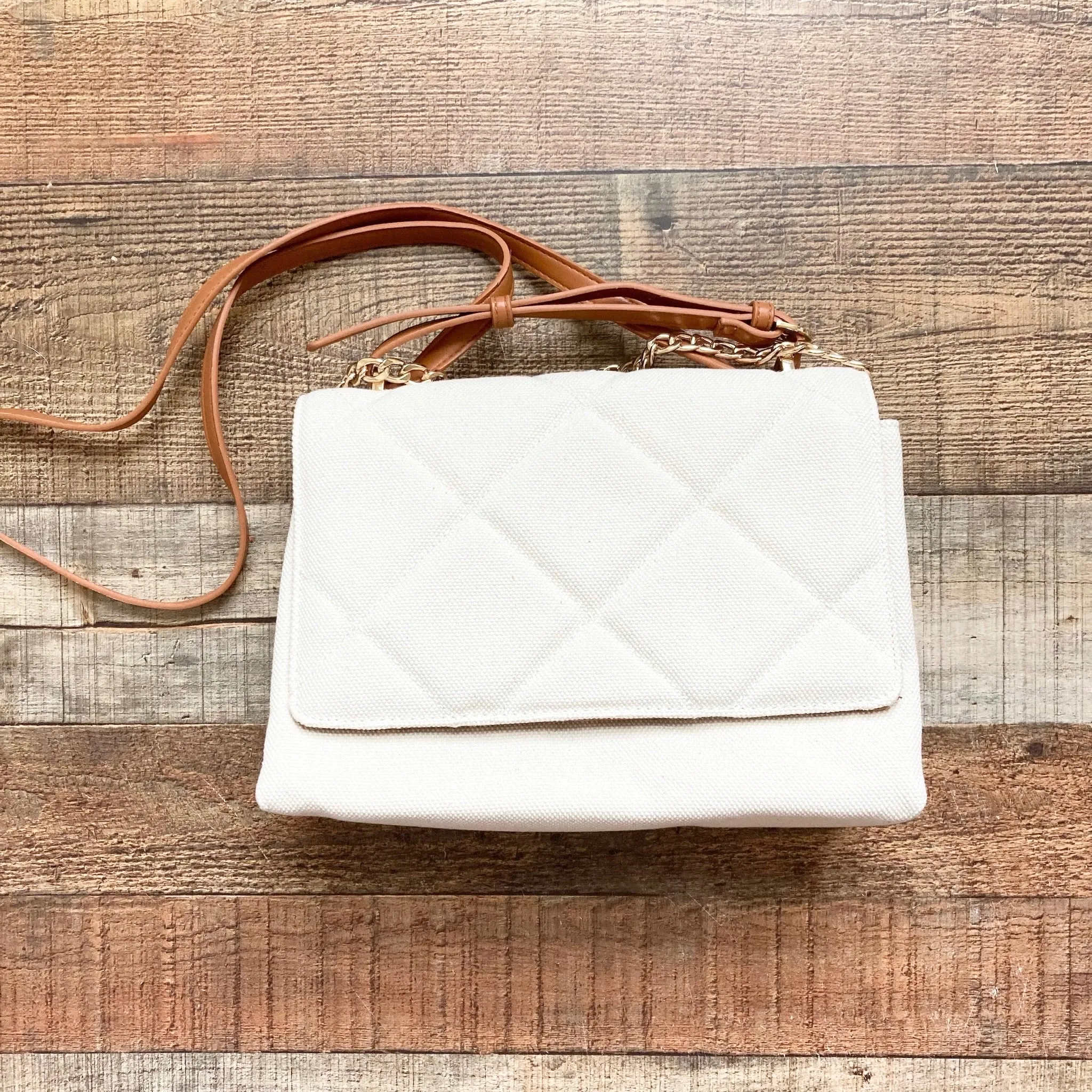 A New Day Ivory Square Woven Satchel Handbag