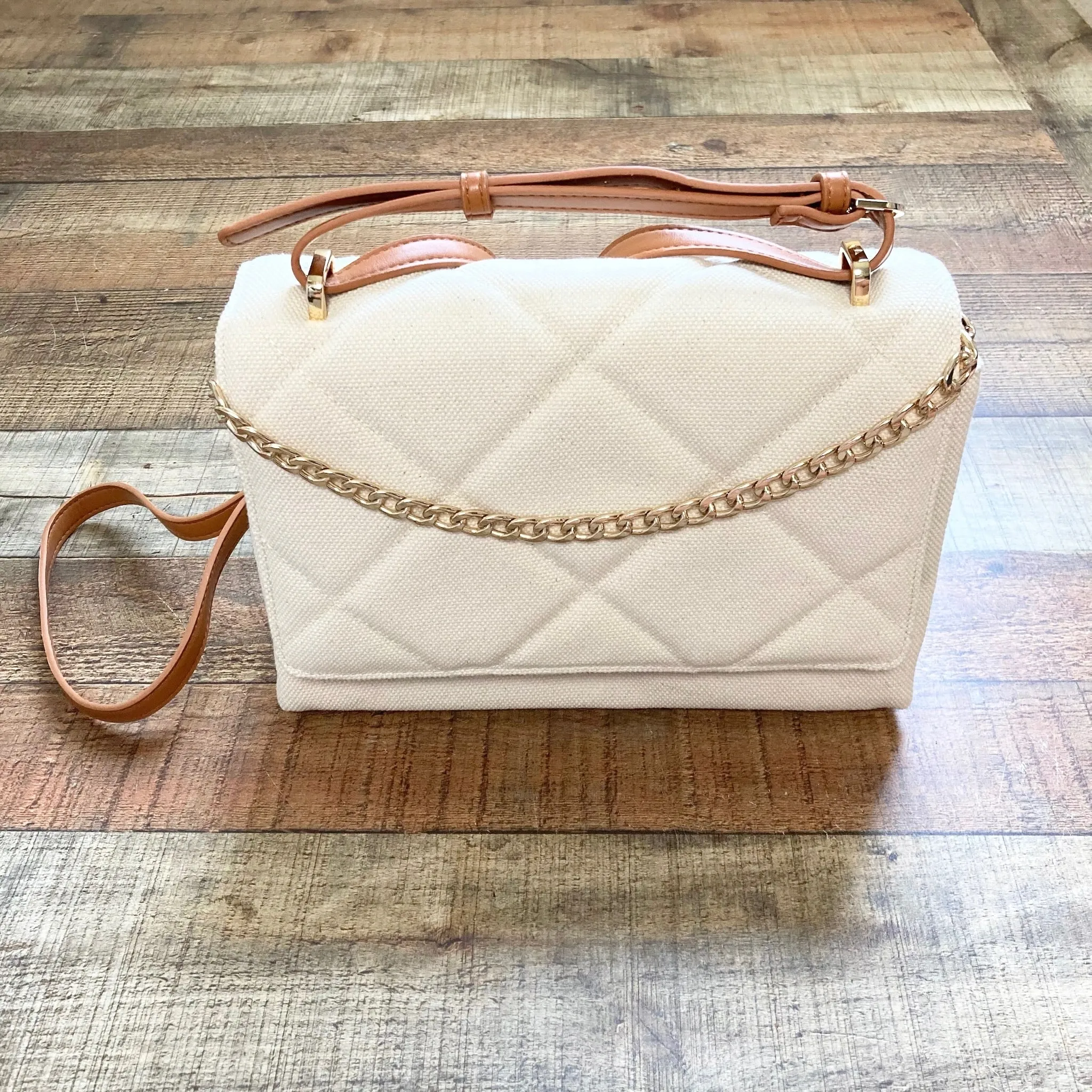 A New Day Ivory Square Woven Satchel Handbag