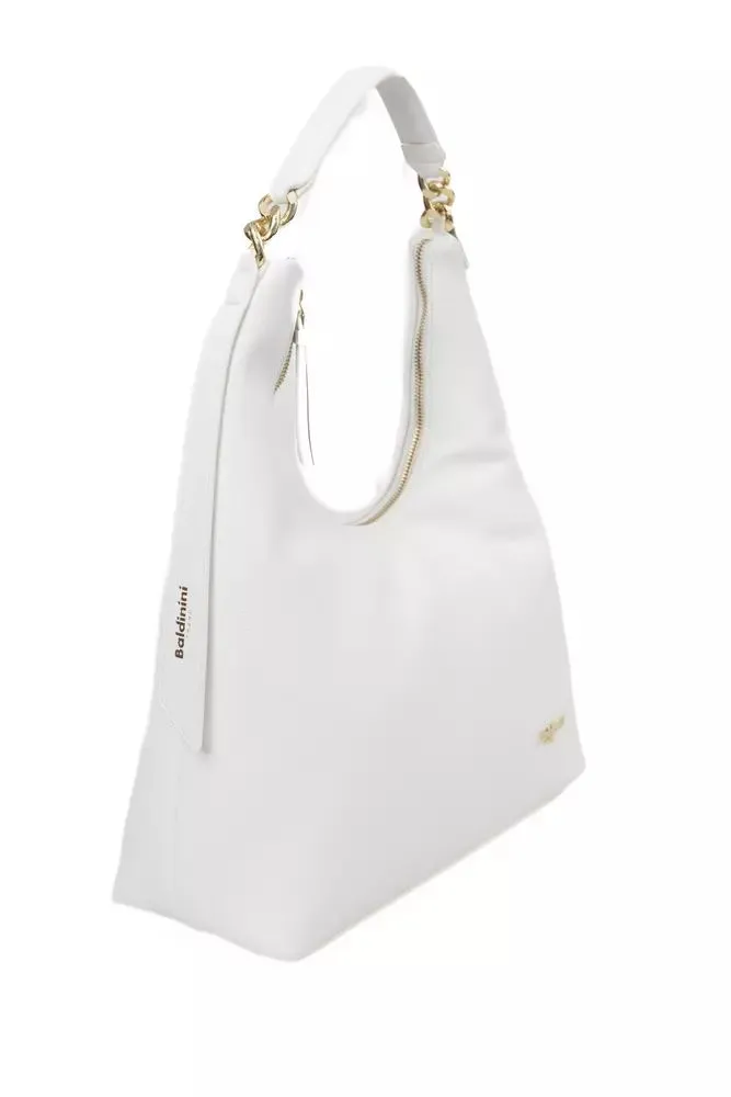 Baldinini Trend Chic White Shoulder Bag with Golden Women's Accents