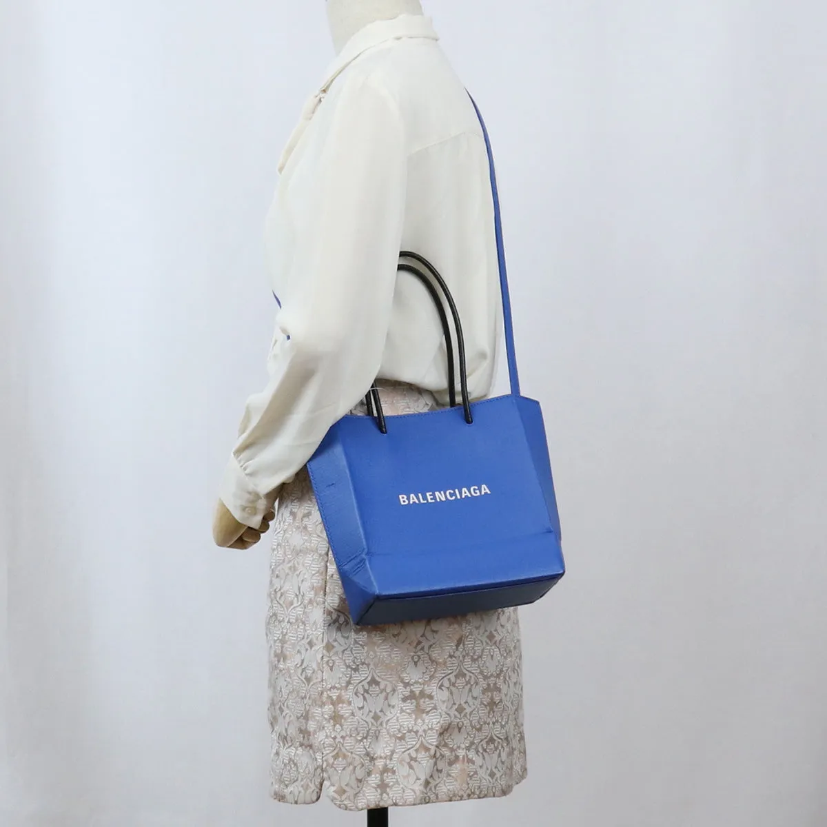 BALENCIAGA 597858 Shopping tote XXS Tote Bag Shoulder bag Sway Blue leather