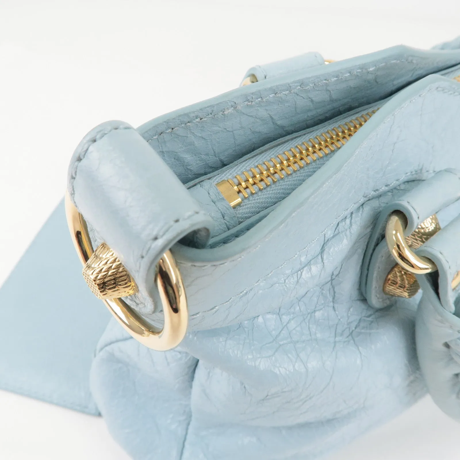 BALENCIAGA Giant First Leather 2Way Shoulder Bag Light Blue 285433