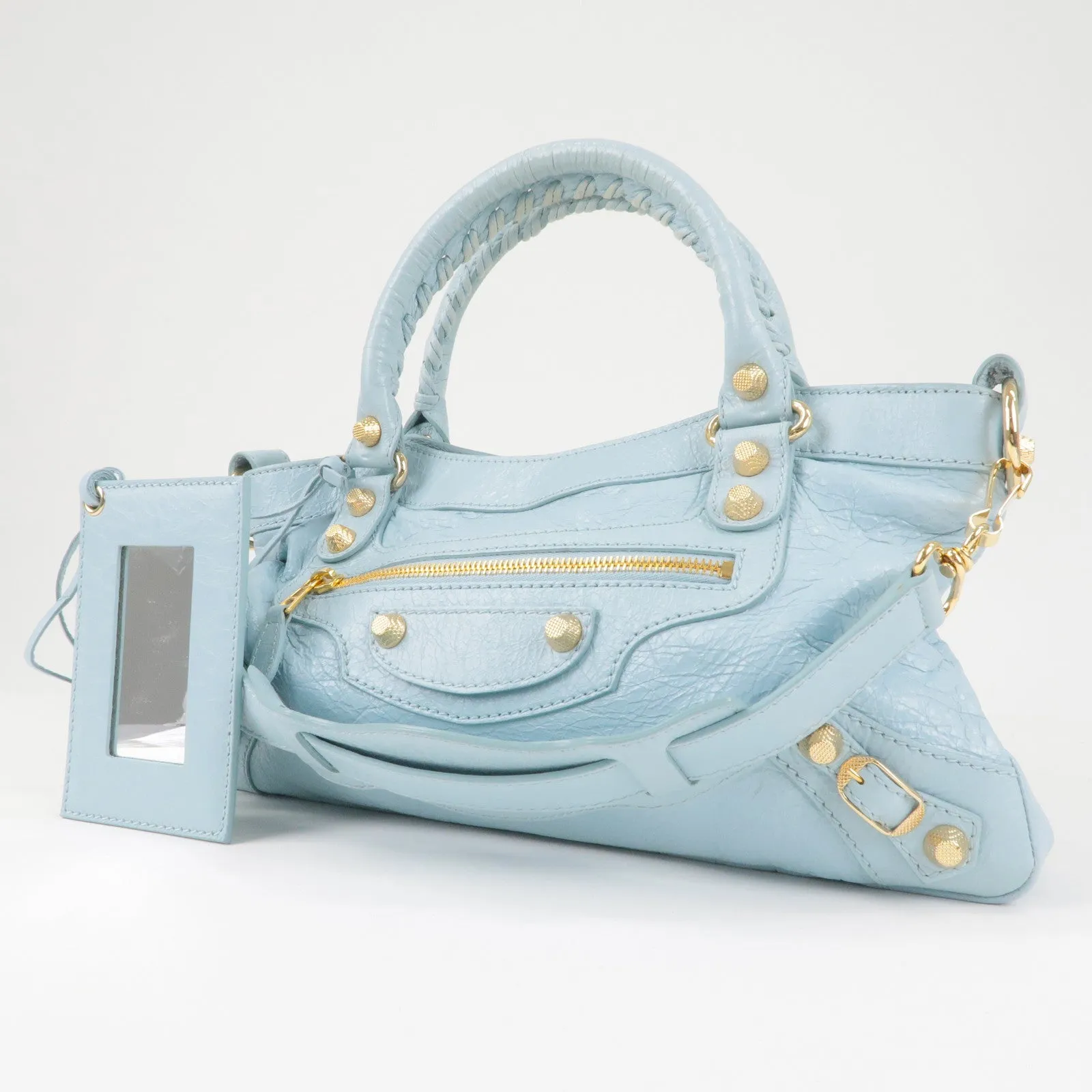 BALENCIAGA Giant First Leather 2Way Shoulder Bag Light Blue 285433