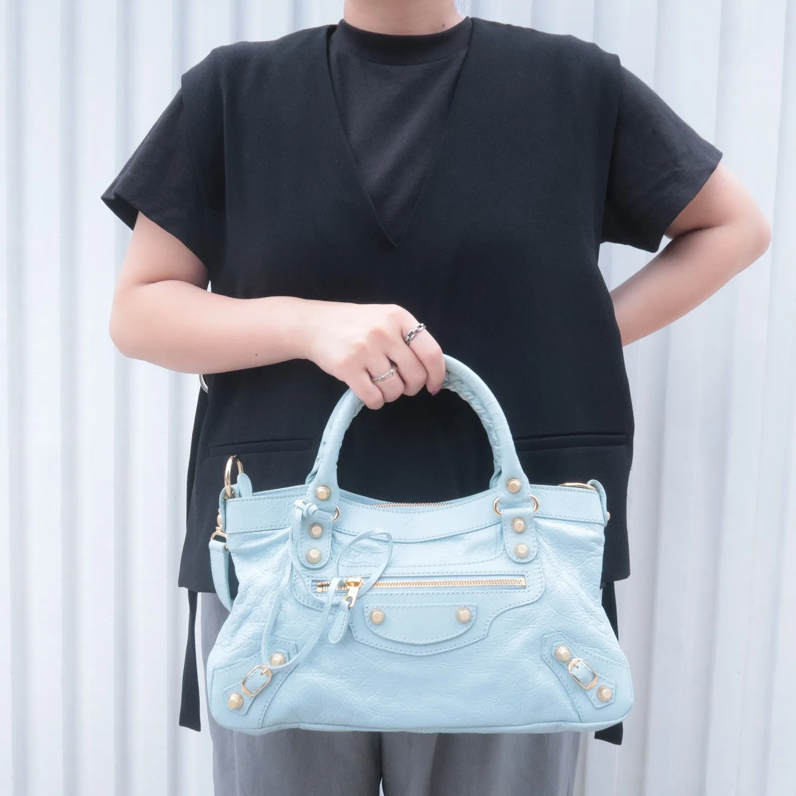 BALENCIAGA Giant First Leather 2Way Shoulder Bag Light Blue 285433