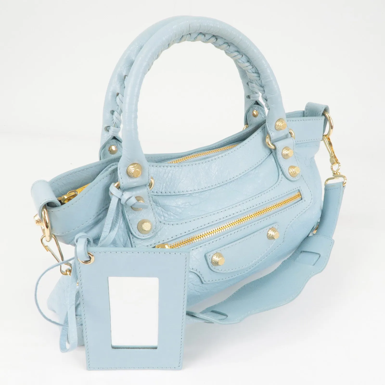 BALENCIAGA Giant First Leather 2Way Shoulder Bag Light Blue 285433