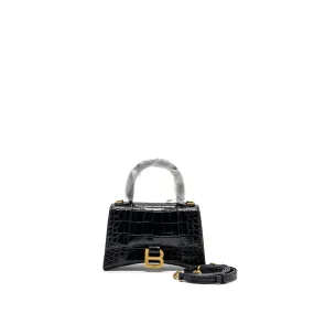 Balenciaga Hourglass XS Handbag Crocodile Embossed Black GHW