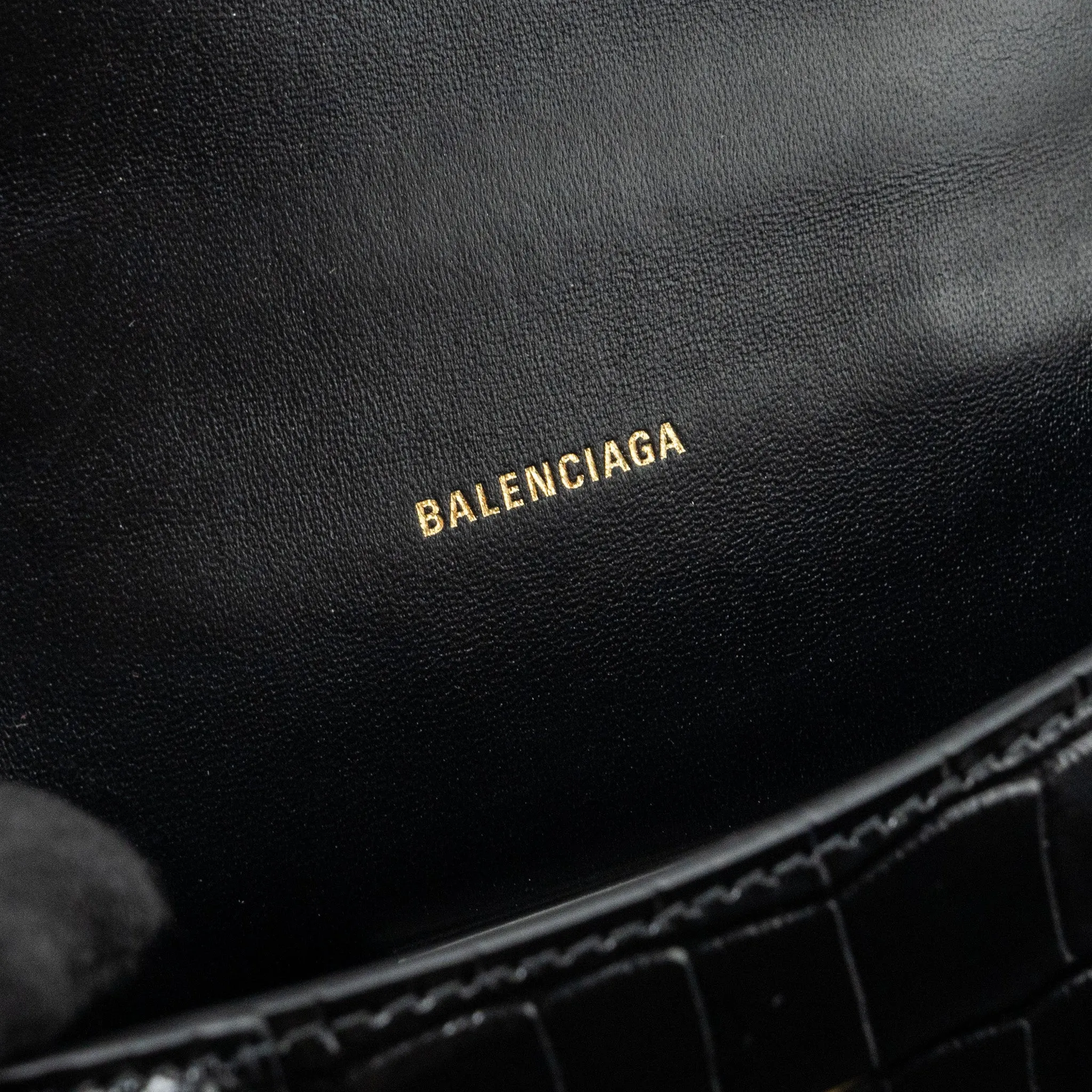 Balenciaga Hourglass XS Handbag Crocodile Embossed Black GHW