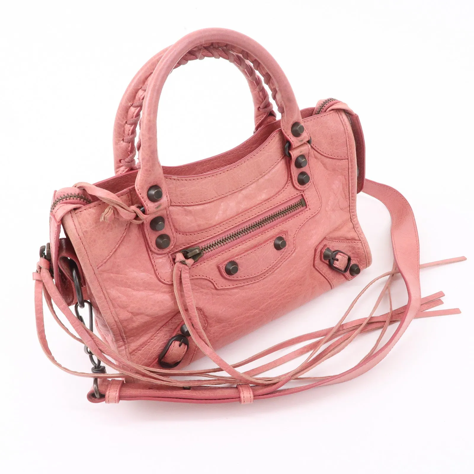 BALENCIAGA Leather Classic Mini City 2Way Shoulder Bag Pink 300295