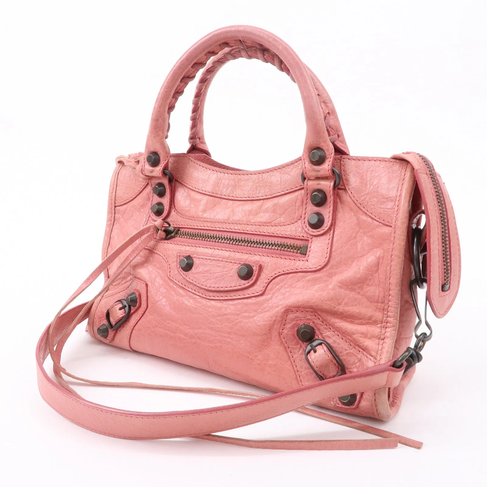 BALENCIAGA Leather Classic Mini City 2Way Shoulder Bag Pink 300295