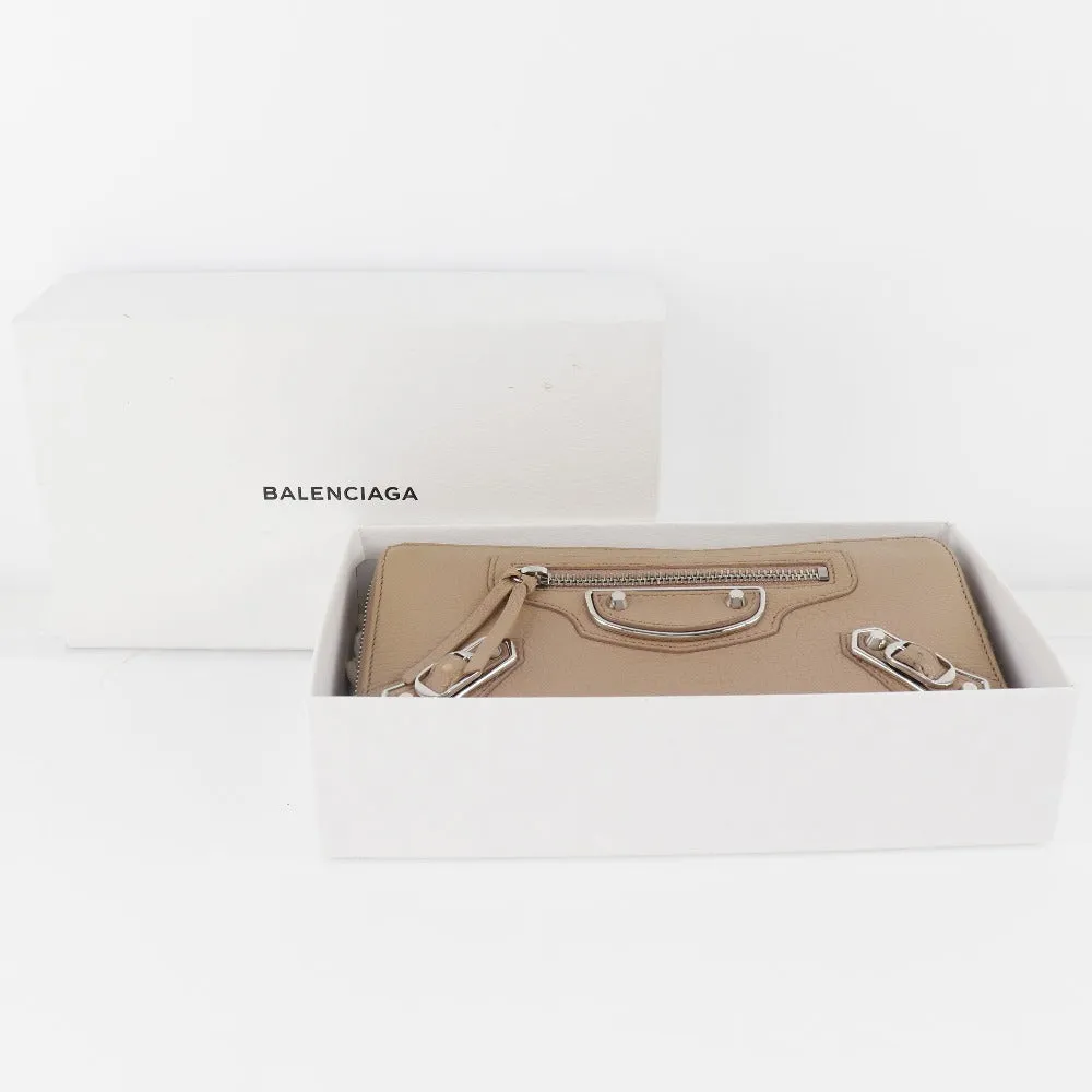 BALENCIAGA Long Wallet Purse 390187 Goatskin beige Classic continental zip Women Used Authentic