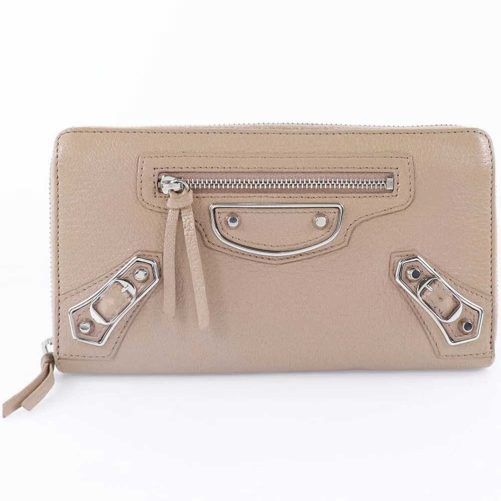 BALENCIAGA Long Wallet Purse 390187 Goatskin beige Classic continental zip Women