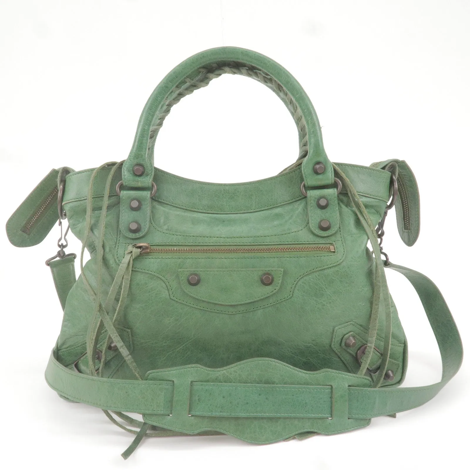 BALENCIAGA The Town Leather 2Way Bag Shoulder Bag Green 240579