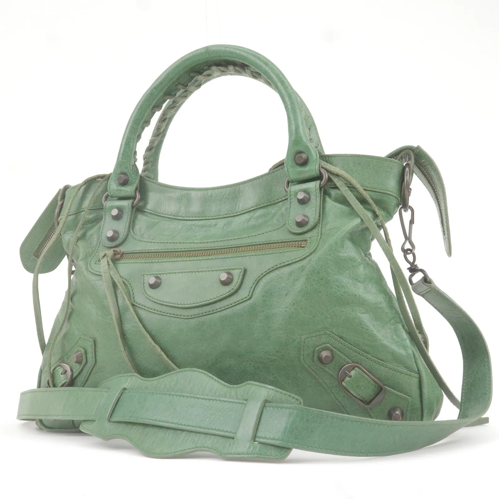 BALENCIAGA The Town Leather 2Way Bag Shoulder Bag Green 240579