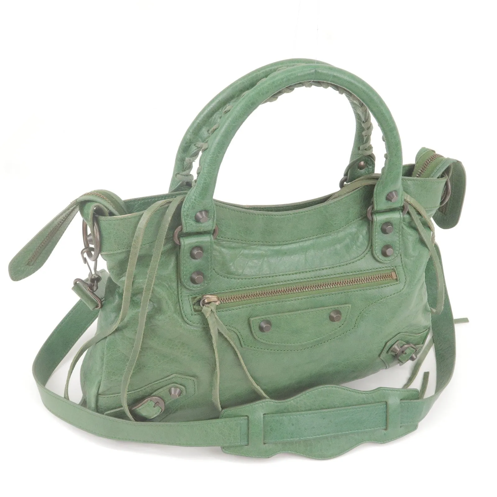 BALENCIAGA The Town Leather 2Way Bag Shoulder Bag Green 240579