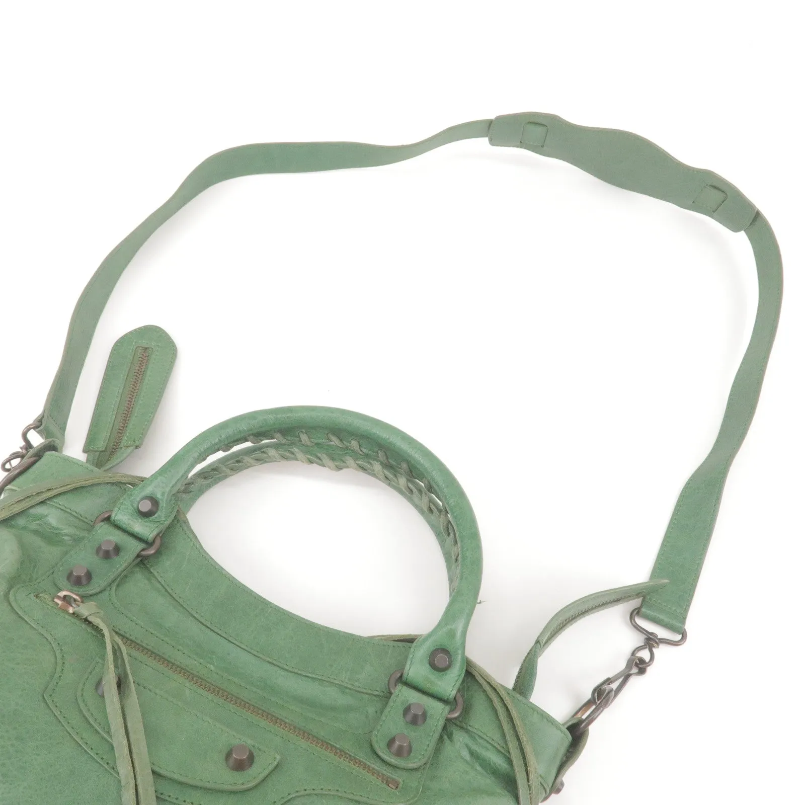 BALENCIAGA The Town Leather 2Way Bag Shoulder Bag Green 240579