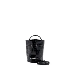 BALENCIAGA XS Everyday Drawstring Bucket Bag Black SHW