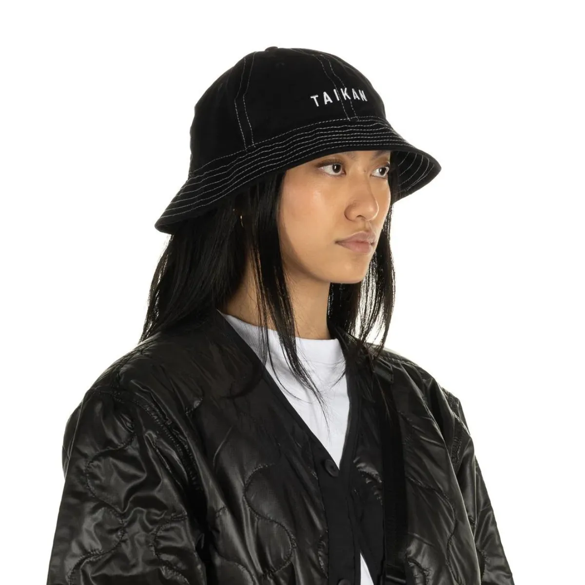 Bell Bucket Hat Black Contrast Stitch