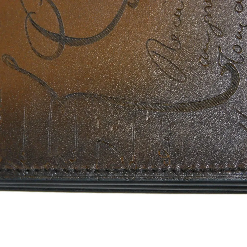 Berluti Long Wallet Purse Venice Calfskin Leather Cacao Calligraphy Santal Scrit Leather Zip Long Wallet mens Used Authentic