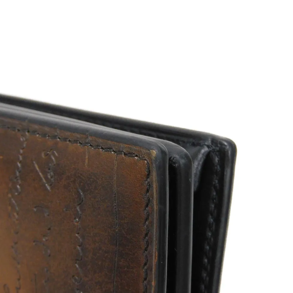 Berluti Long Wallet Purse Venice Calfskin Leather Cacao Calligraphy Santal Scrit Leather Zip Long Wallet mens Used Authentic