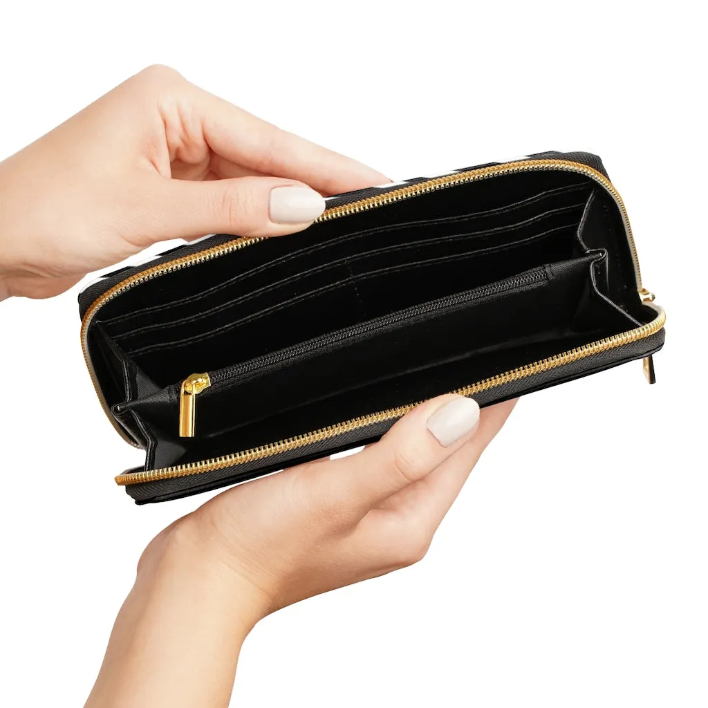 Black Color Zipper Wallet, Solid Color Long Compact Designer Premium Quality Women's Wallet