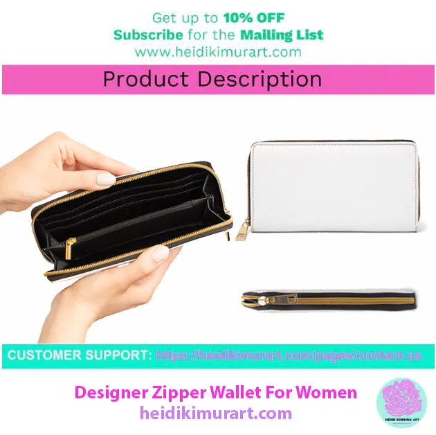 Black Color Zipper Wallet, Solid Color Long Compact Designer Premium Quality Women's Wallet