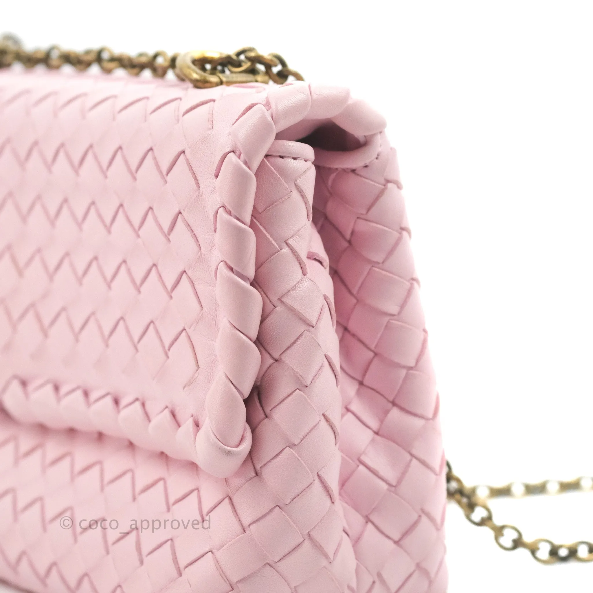 Bottega Veneta Baby Nappa Intrecciato Olimpia Shoulder Bag Pink