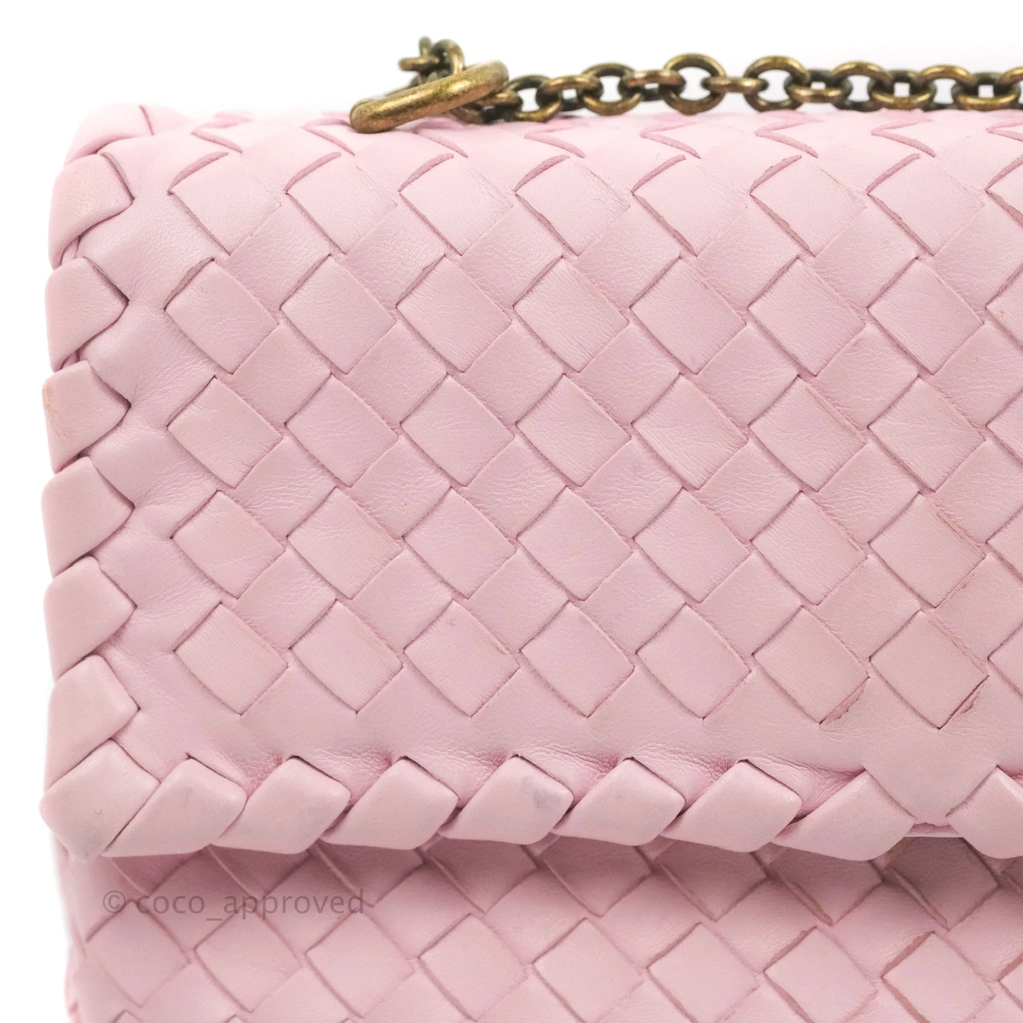 Bottega Veneta Baby Nappa Intrecciato Olimpia Shoulder Bag Pink