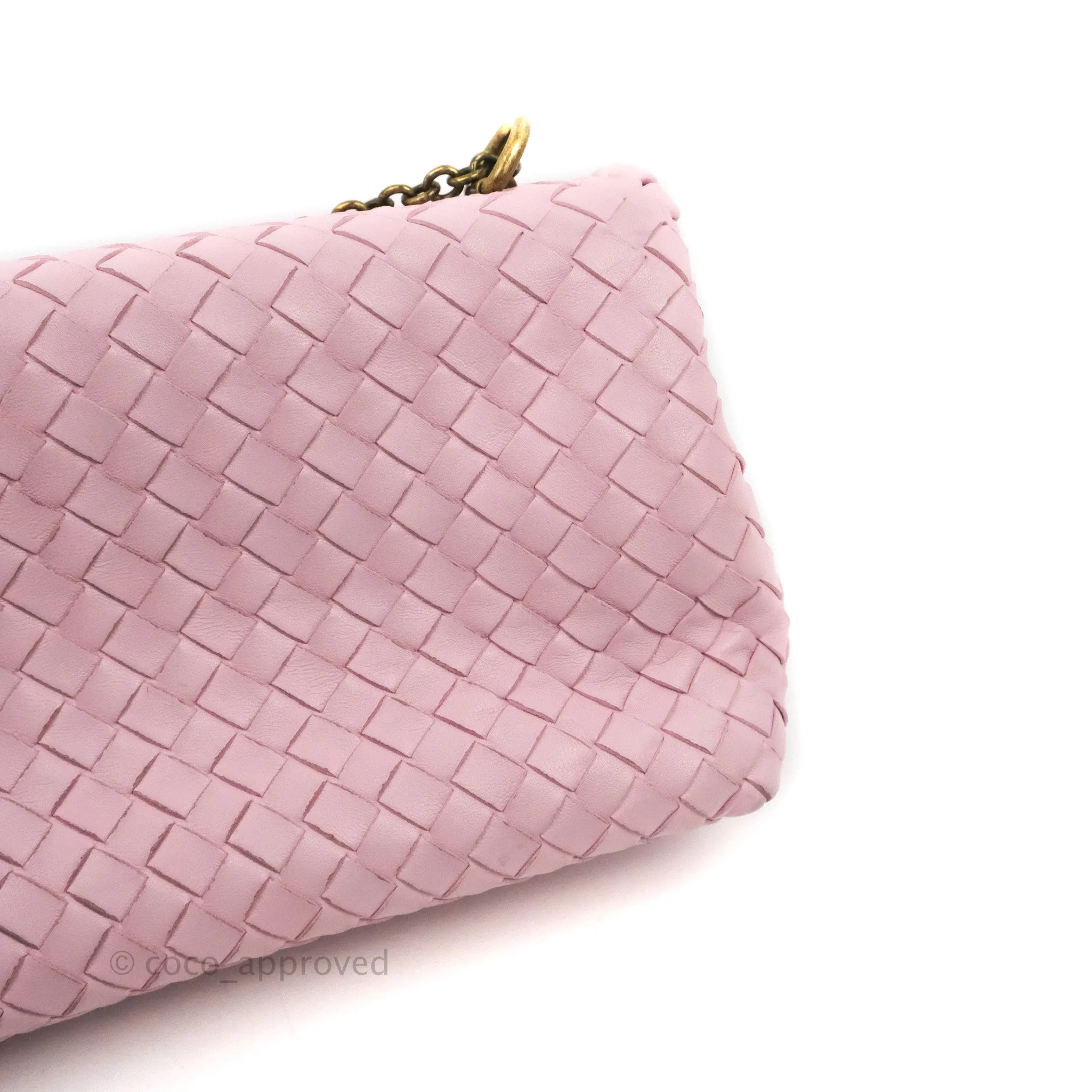 Bottega Veneta Baby Nappa Intrecciato Olimpia Shoulder Bag Pink