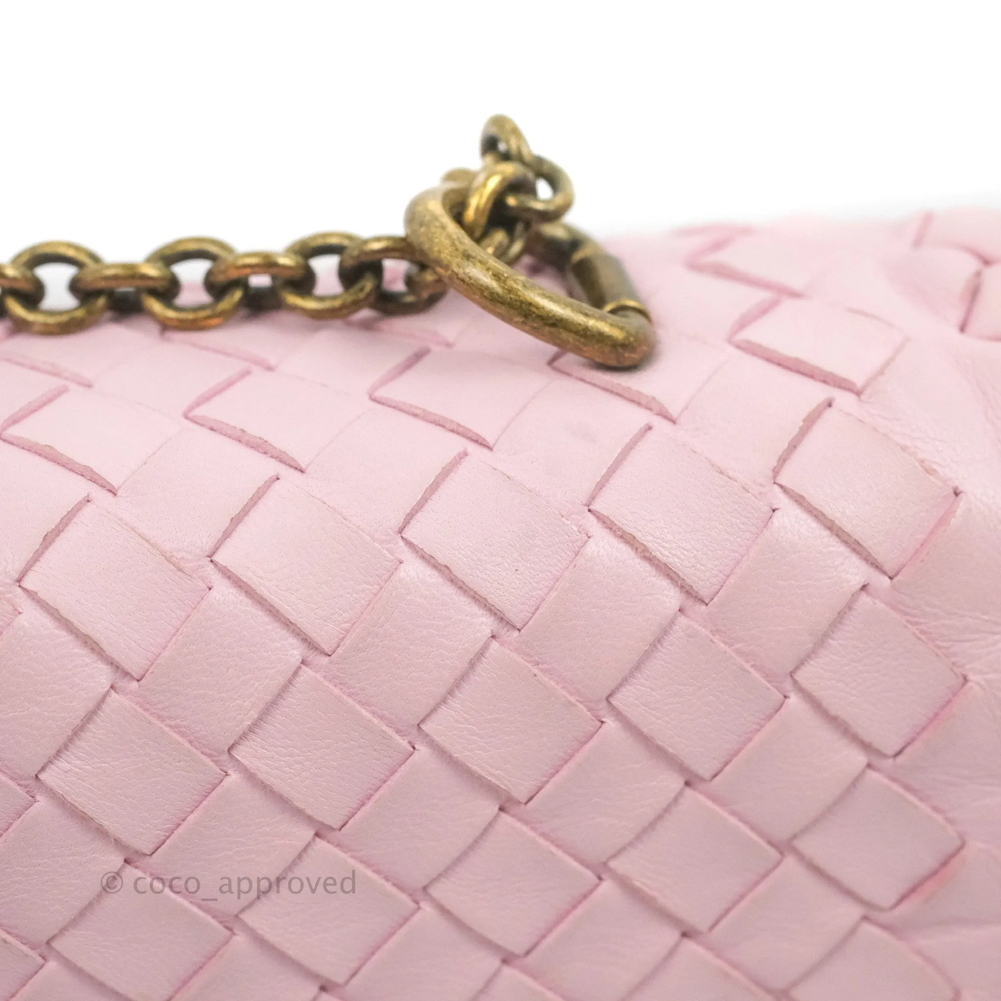 Bottega Veneta Baby Nappa Intrecciato Olimpia Shoulder Bag Pink