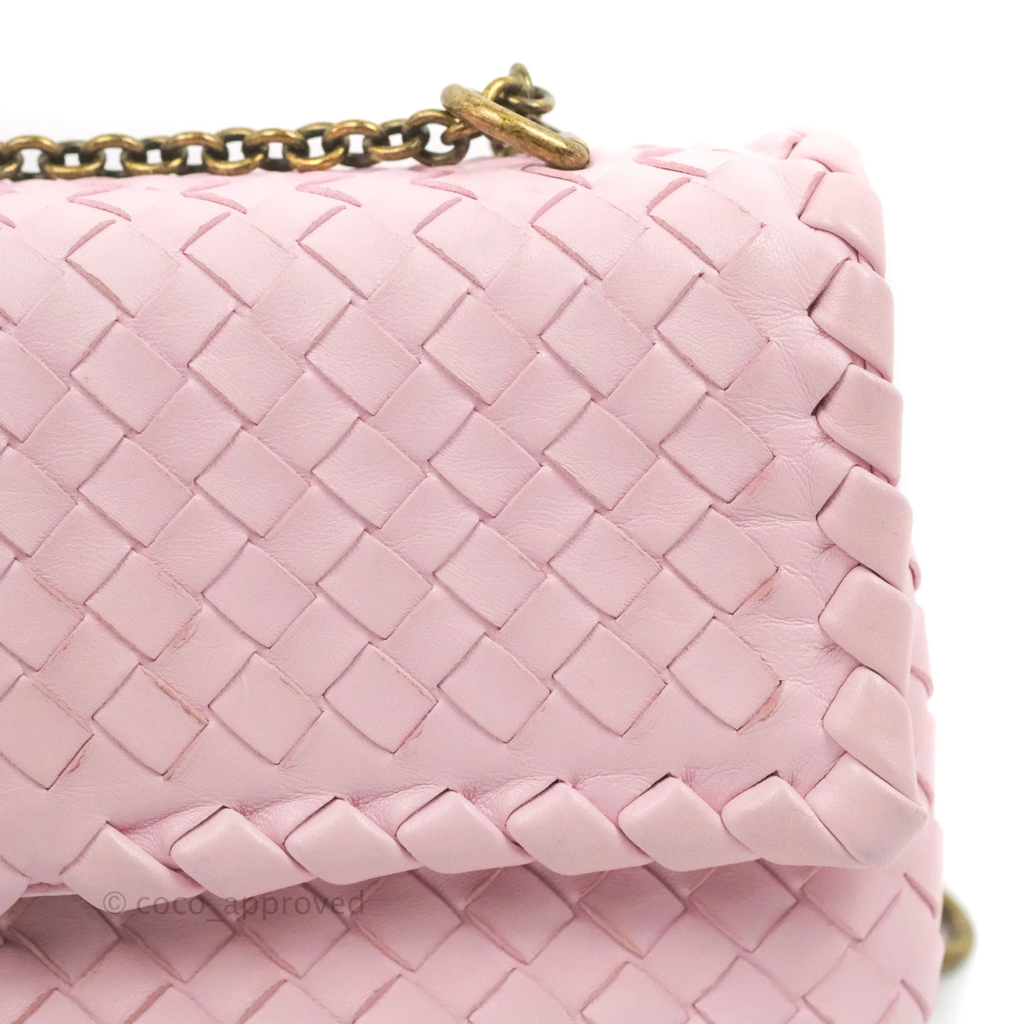 Bottega Veneta Baby Nappa Intrecciato Olimpia Shoulder Bag Pink