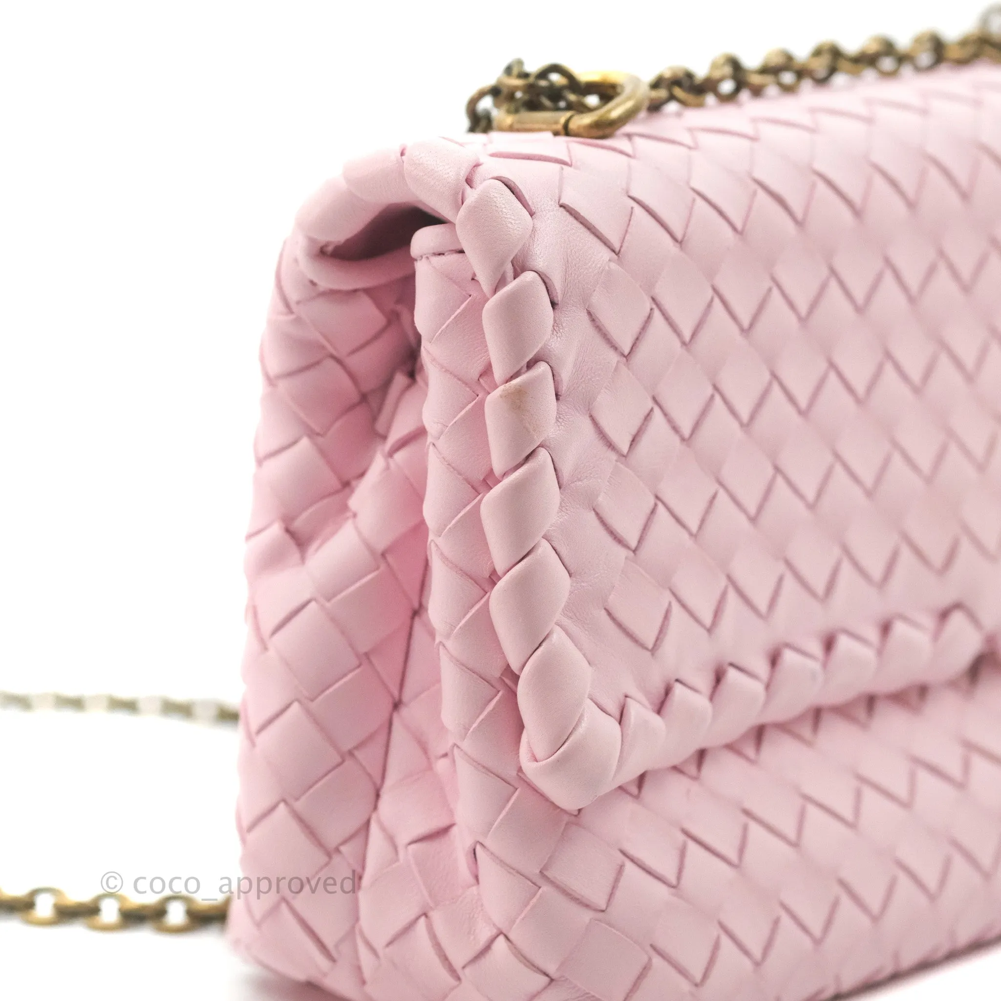 Bottega Veneta Baby Nappa Intrecciato Olimpia Shoulder Bag Pink