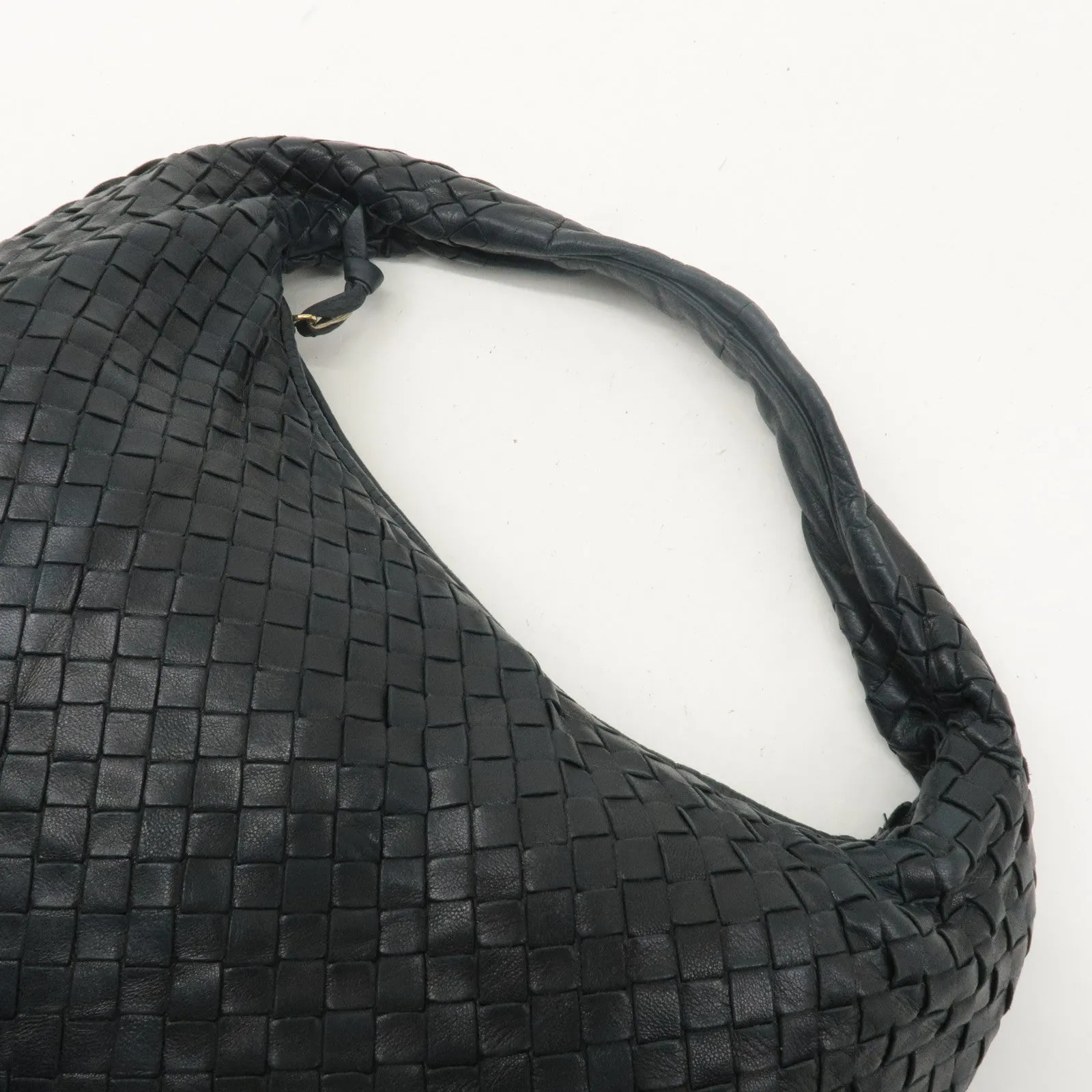 BOTTEGA VENETA Intrecciato Hobo Leather Shoulder Bag Black 115653