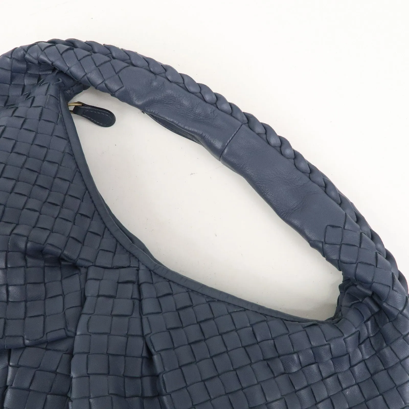 BOTTEGA VENETA Intrecciato Hobo Leather Shoulder Bag Navy 115653