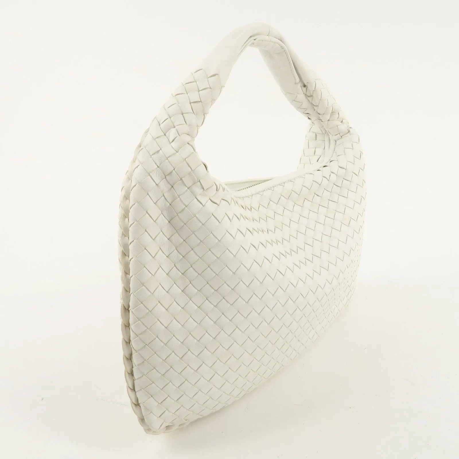 BOTTEGA VENETA Intrecciato Hobo Leather Shoulder Bag White 115653