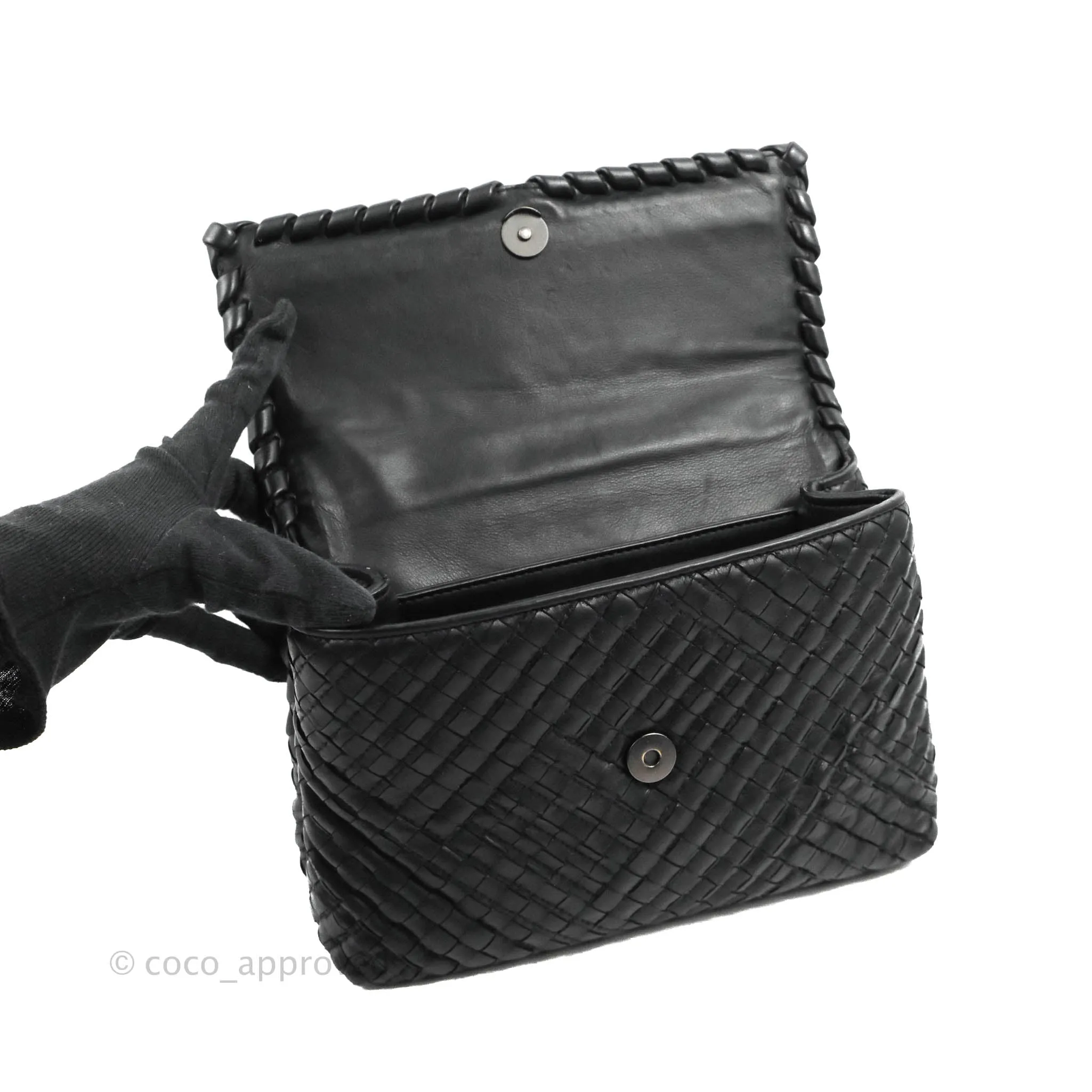 Bottega Veneta Small Nappa Intrecciato Olimpia Shoulder Bag Black