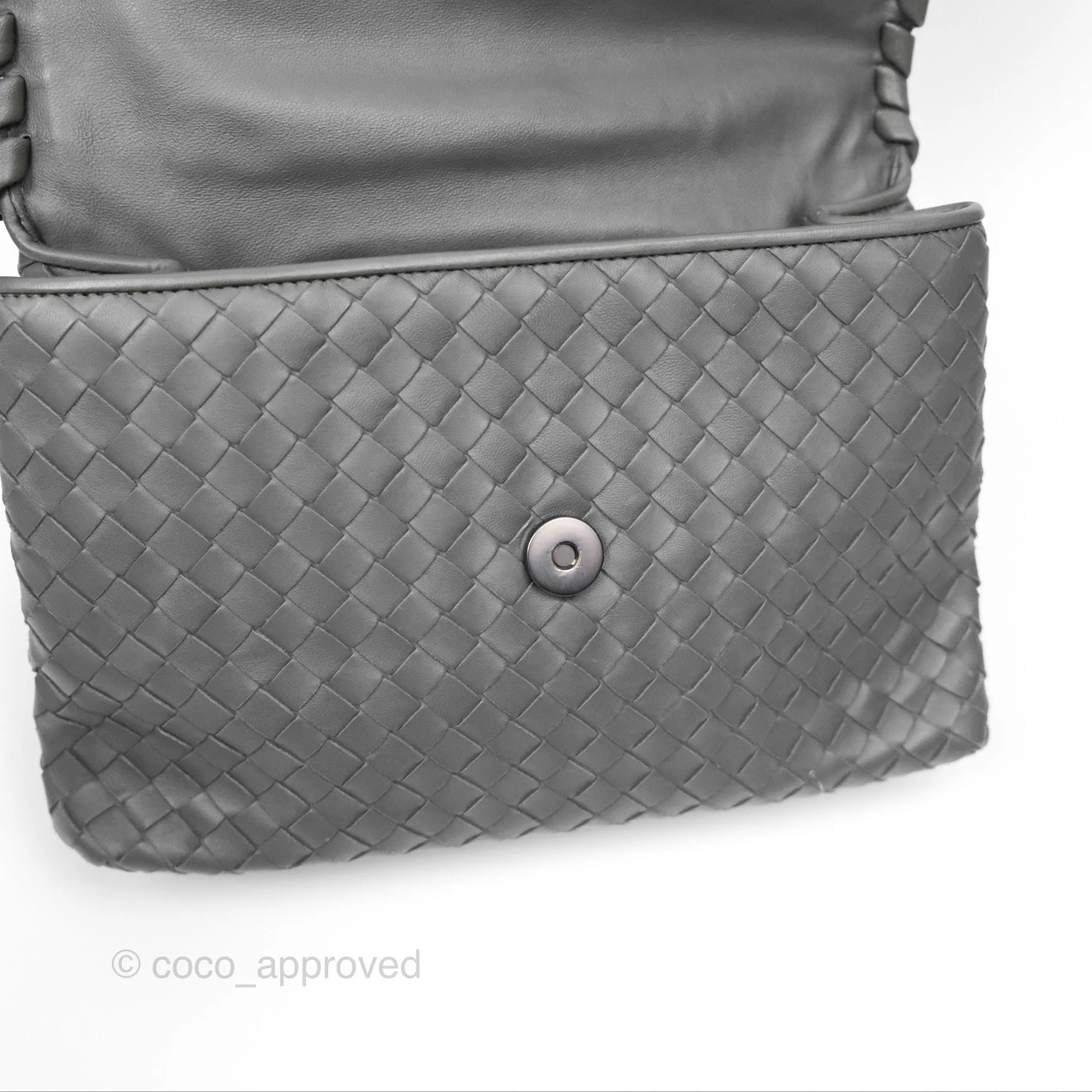 Bottega Veneta Small Nappa Intrecciato Olimpia Shoulder Bag Grey