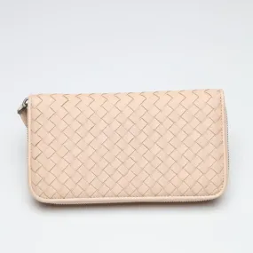 BOTTEGAVENETA Long Wallet Purse 114076v001n leather pink Zip Around INTRECCIATO Mesh Eleven Women Used Authentic