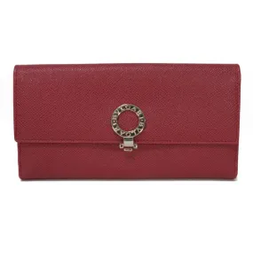 BVLGARI Long Wallet Purse 33744 Grain calf leather (embossed) Ruby logo CLIP LARGE WALLET Women Used Authentic