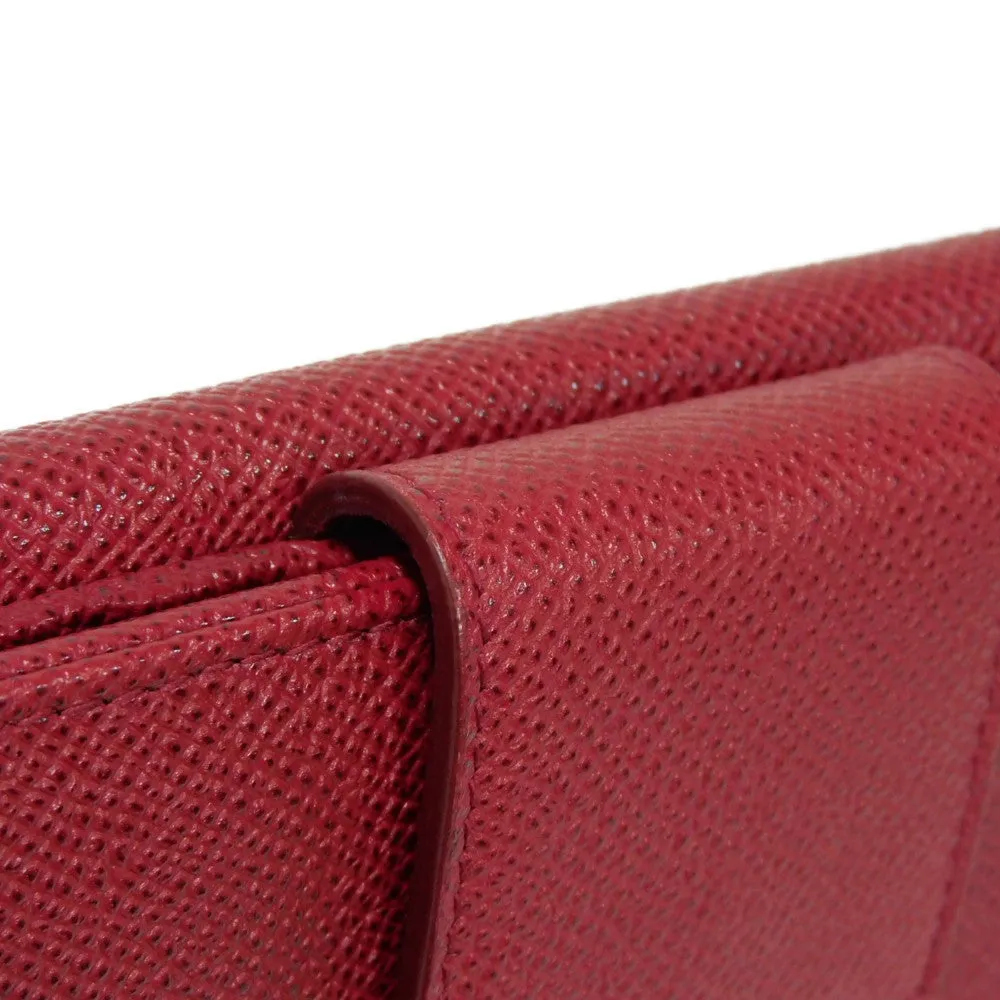 BVLGARI Long Wallet Purse 33744 Grain calf leather (embossed) Ruby logo CLIP LARGE WALLET Women Used Authentic