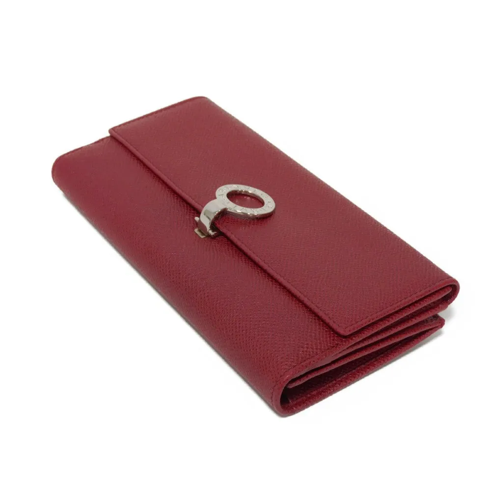 BVLGARI Long Wallet Purse 33744 Grain calf leather (embossed) Ruby logo CLIP LARGE WALLET Women Used Authentic