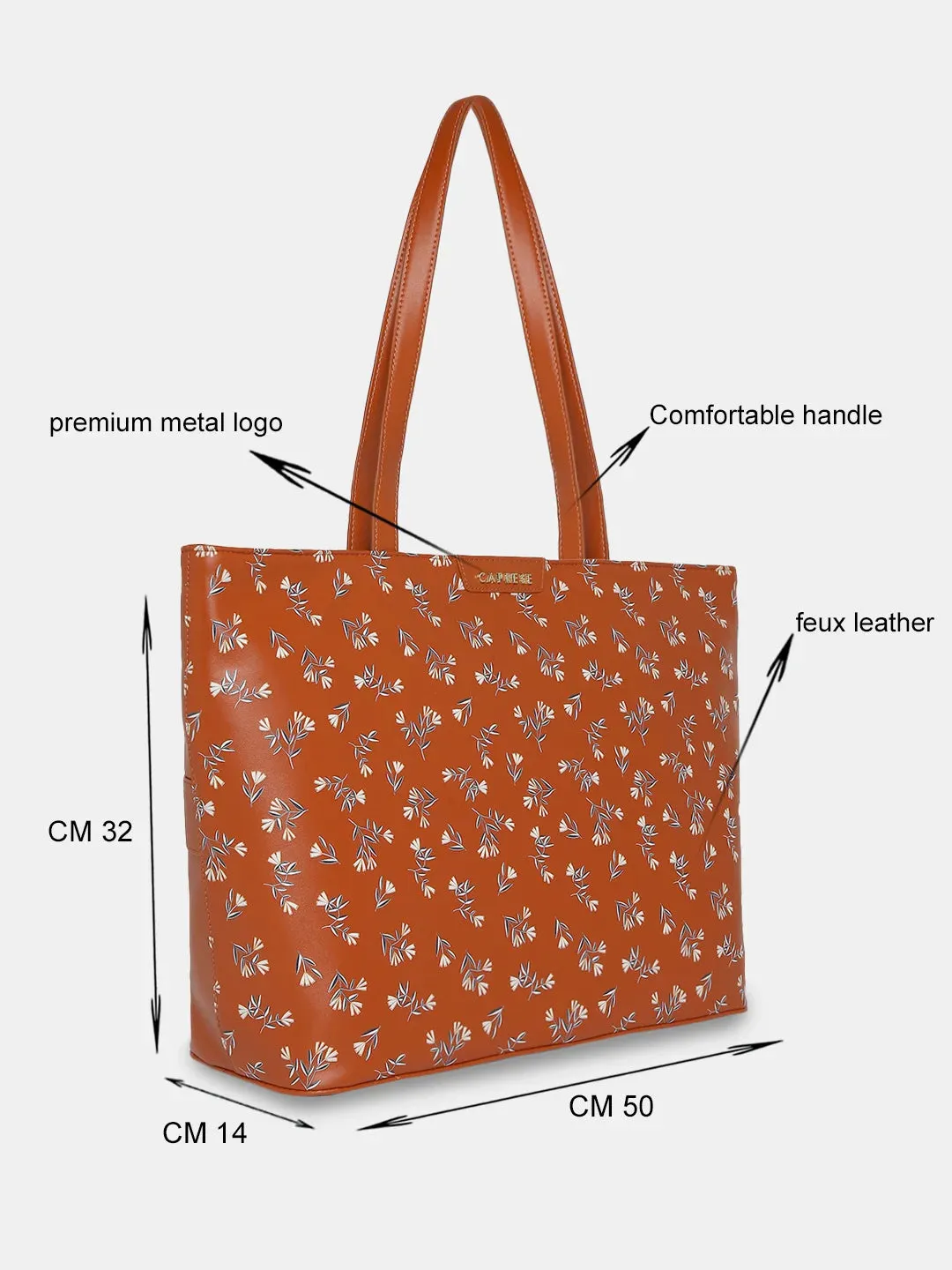 Caprese Merida Laptop Tote Large Printed Women'S Office Handbag Tan