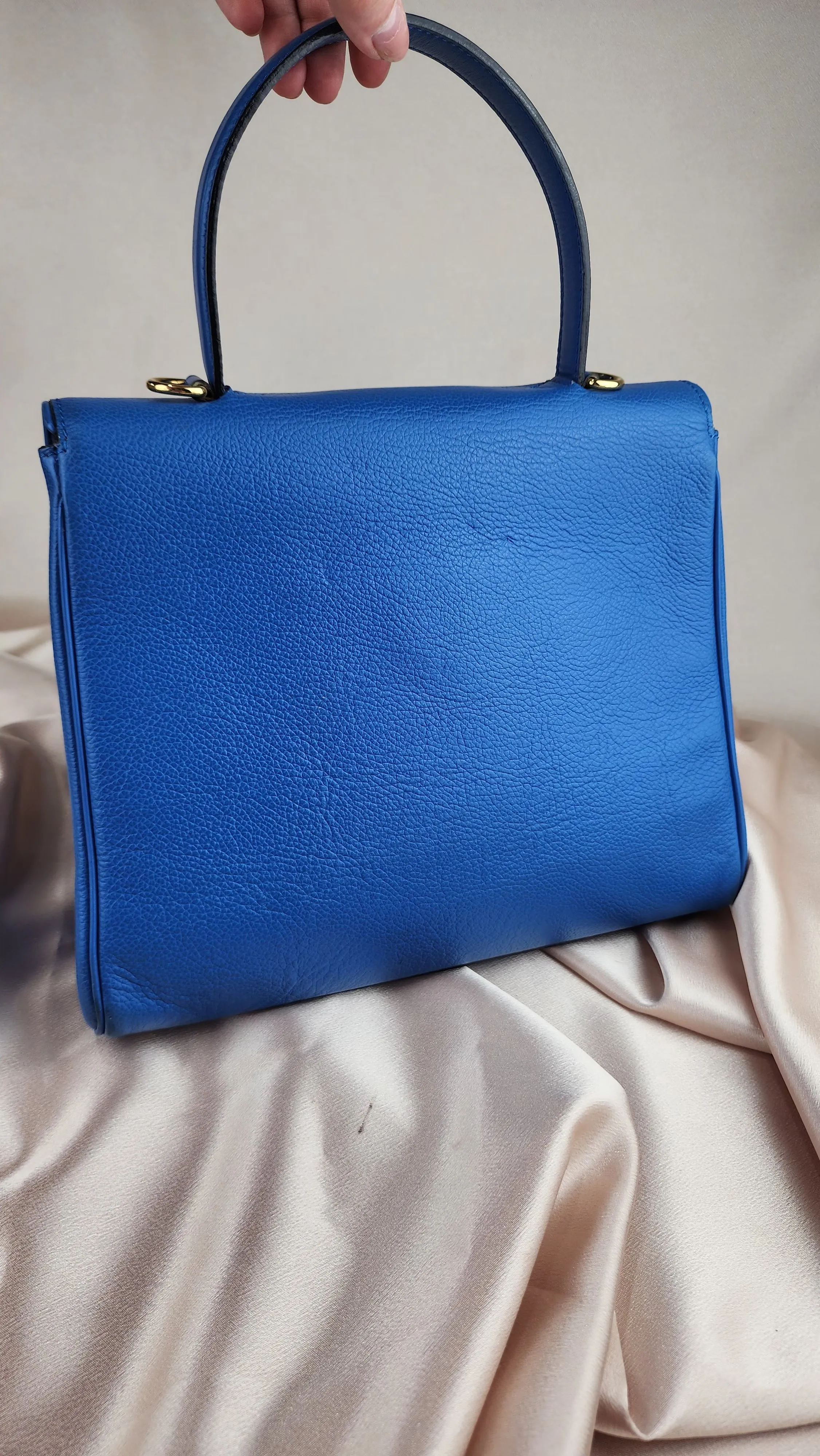 Celine Blue Leather Handbag with Long Strap - 945