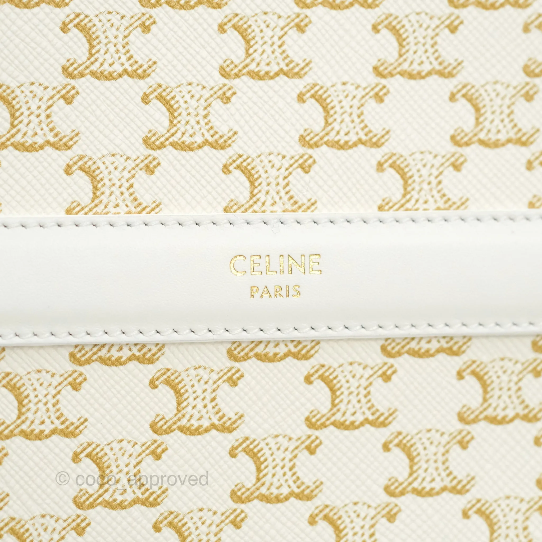 Celine Round Purse on Strap Triomphe Canvas White Calfskin