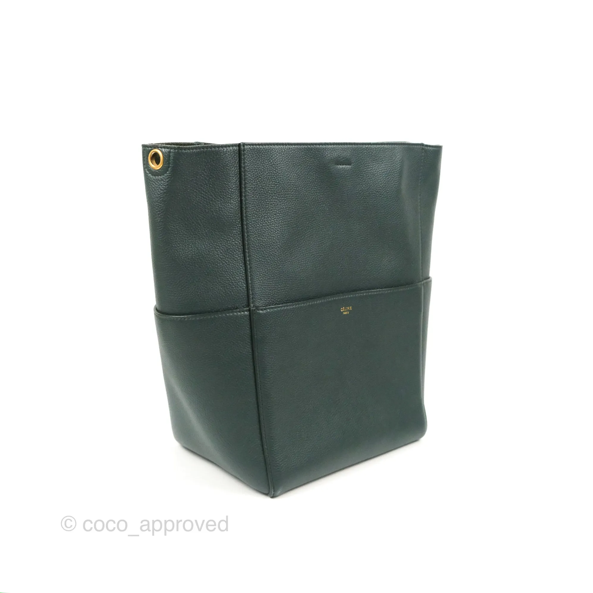 Celine Sangle Bucket Bag Grained Calfskin Amazon Green