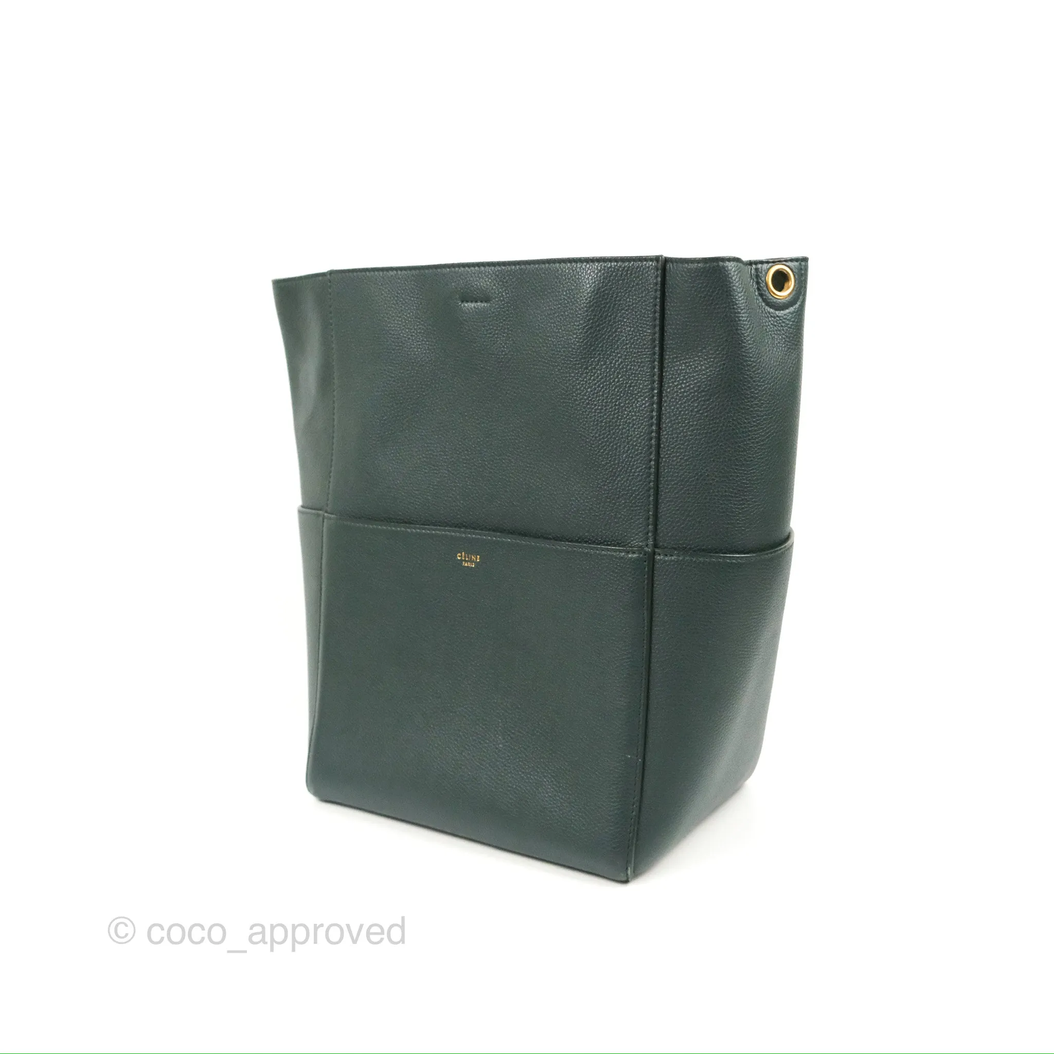 Celine Sangle Bucket Bag Grained Calfskin Amazon Green